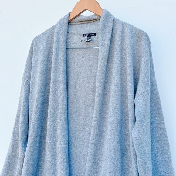 Eileen Fisher Italian Cashmere Sweater Open Cardigan Long Gray Grey Moon Medium - Picture 6 of 9